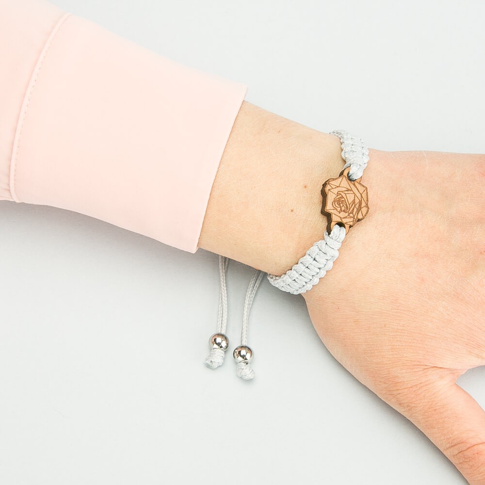 Wooden Bracelet Lady Geometric Rose Anigre Cotton (3)