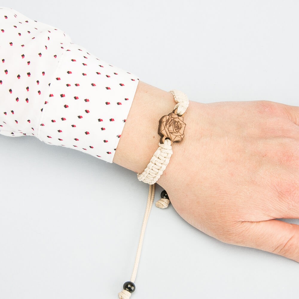 Wooden Bracelet Lady Geometric Rose Anigre Cotton (4)