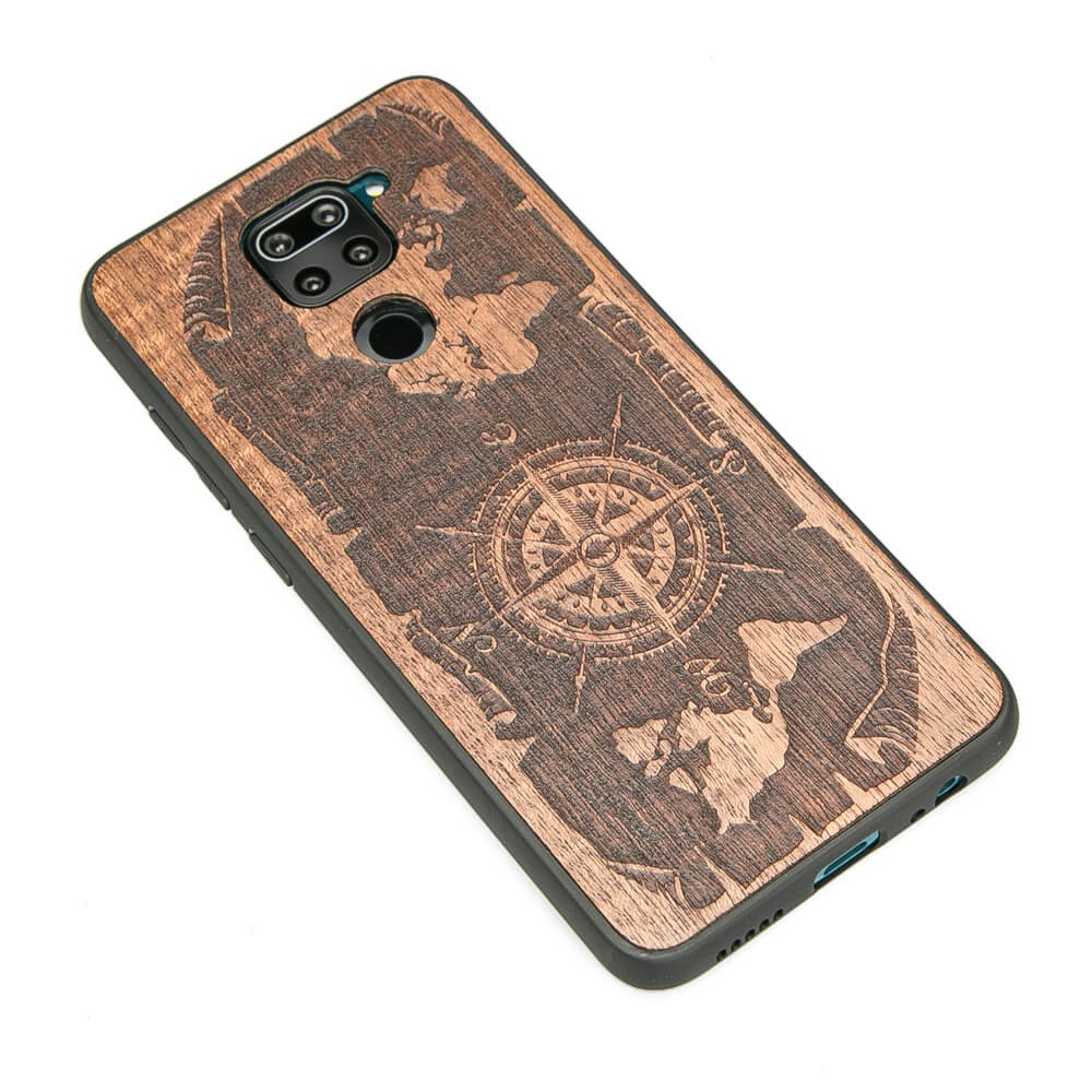 Drewniane Etui Xiaomi Redmi Note 9 RÓŻA WIATRÓW MERBAU (2)