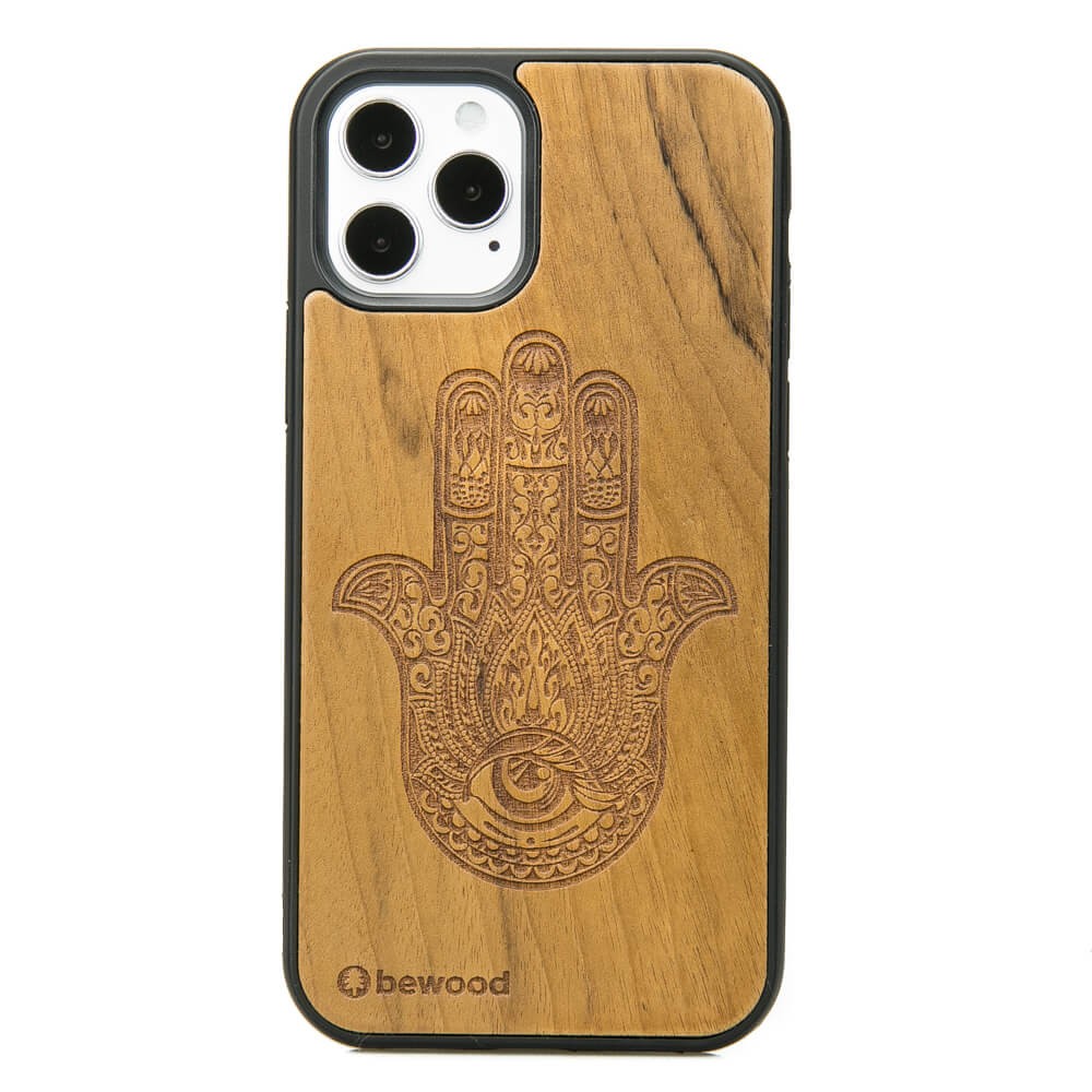 Drewniane Etui na iPhone 12 / 12 Pro HAMSA IMBUIA (1)