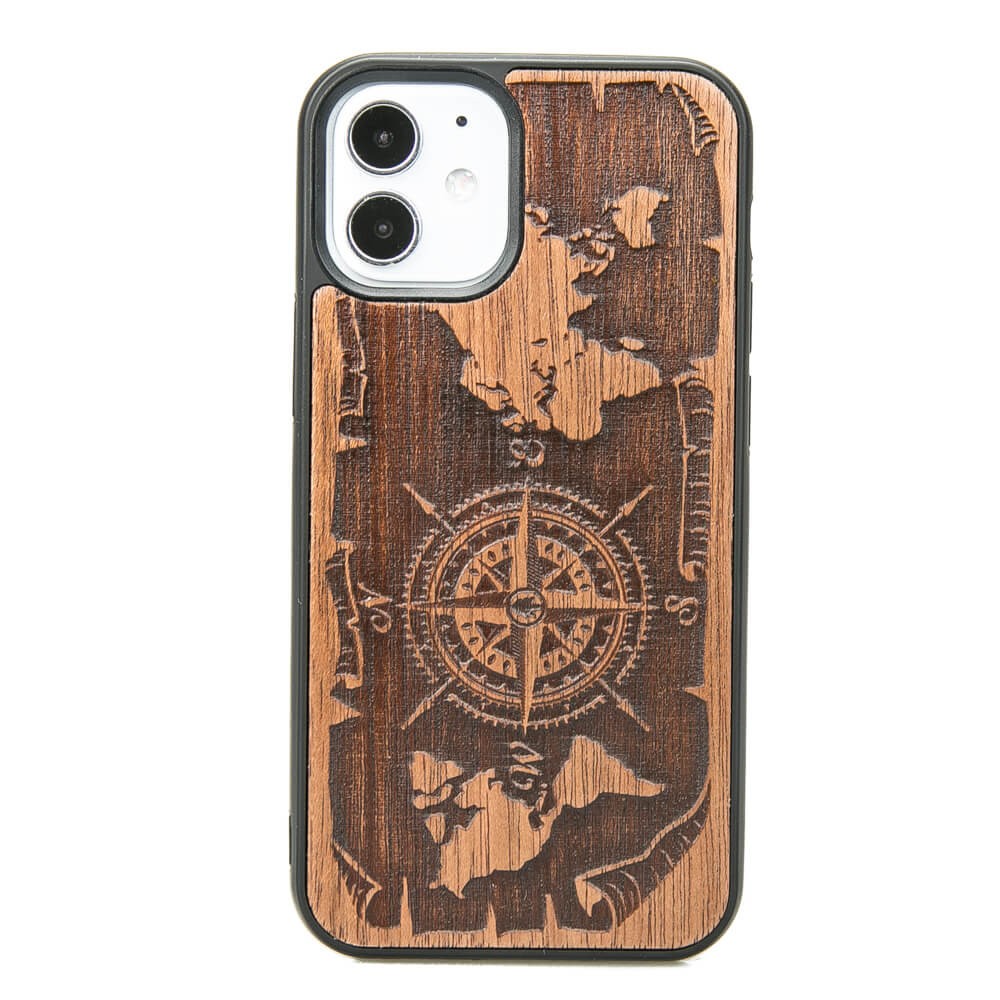 Drewniane Etui na iPhone 12 Mini RÓŻA WIATRÓW MERBAU (1)