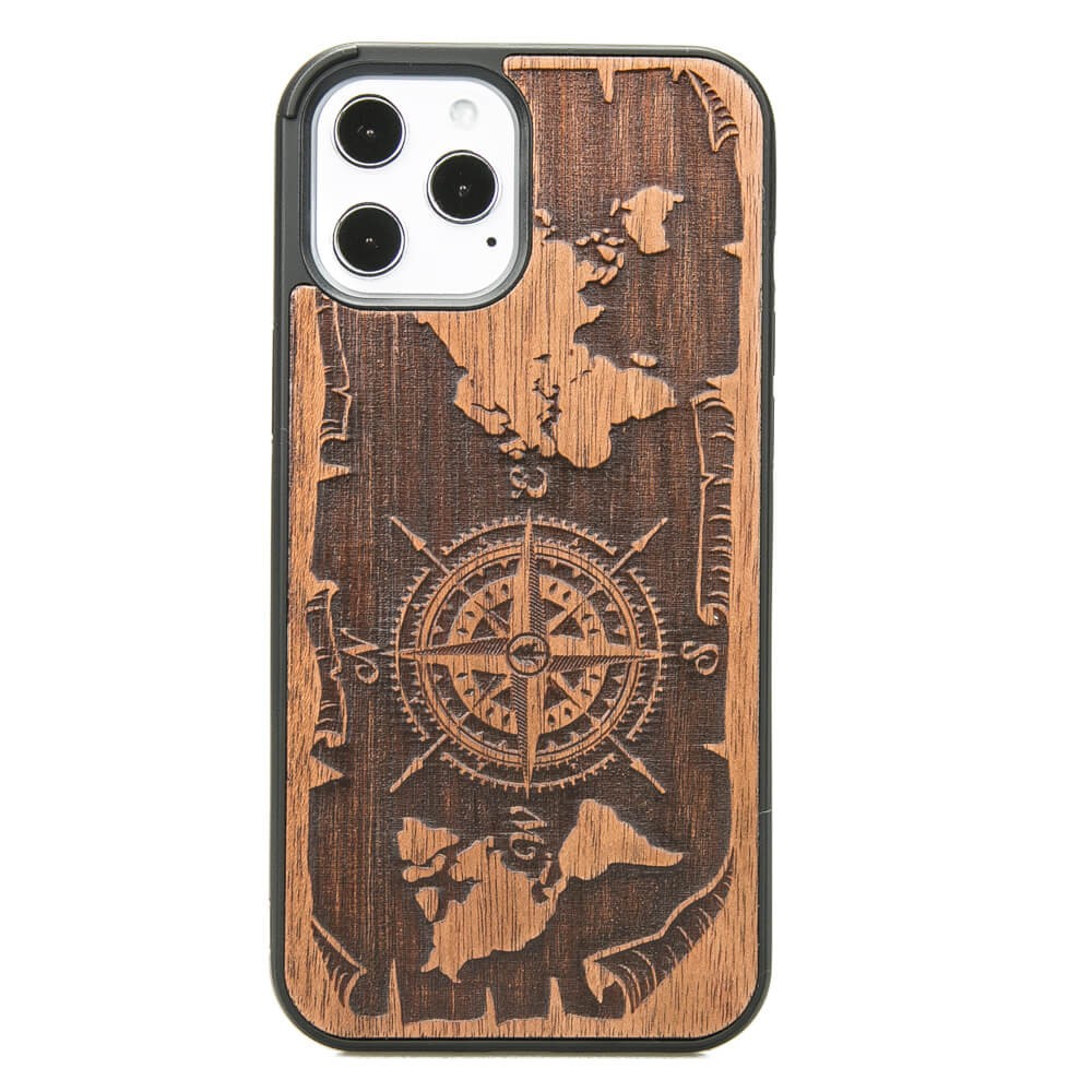 Drewniane Etui na iPhone 12 Pro Max RÓŻA WIATRÓW MERBAU (1)