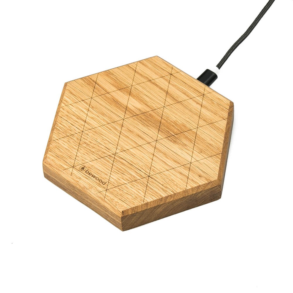 Ładowarka indukcyjna Bewood Slim Hexagon QI 15W Dąb (9)