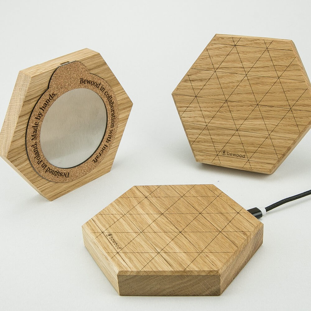 Ładowarka indukcyjna Bewood Slim Hexagon QI 15W Dąb (6)