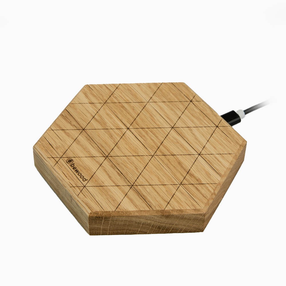 Ładowarka indukcyjna Bewood Slim Hexagon QI 15W Dąb (2)