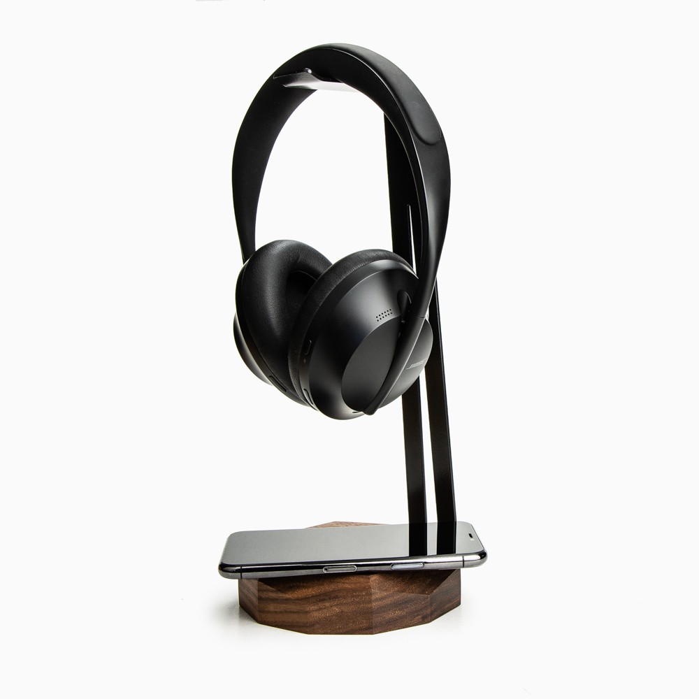 Stojak na słuchawki Bewood z Ładowarką QI 15W - Black - Orzech (9)