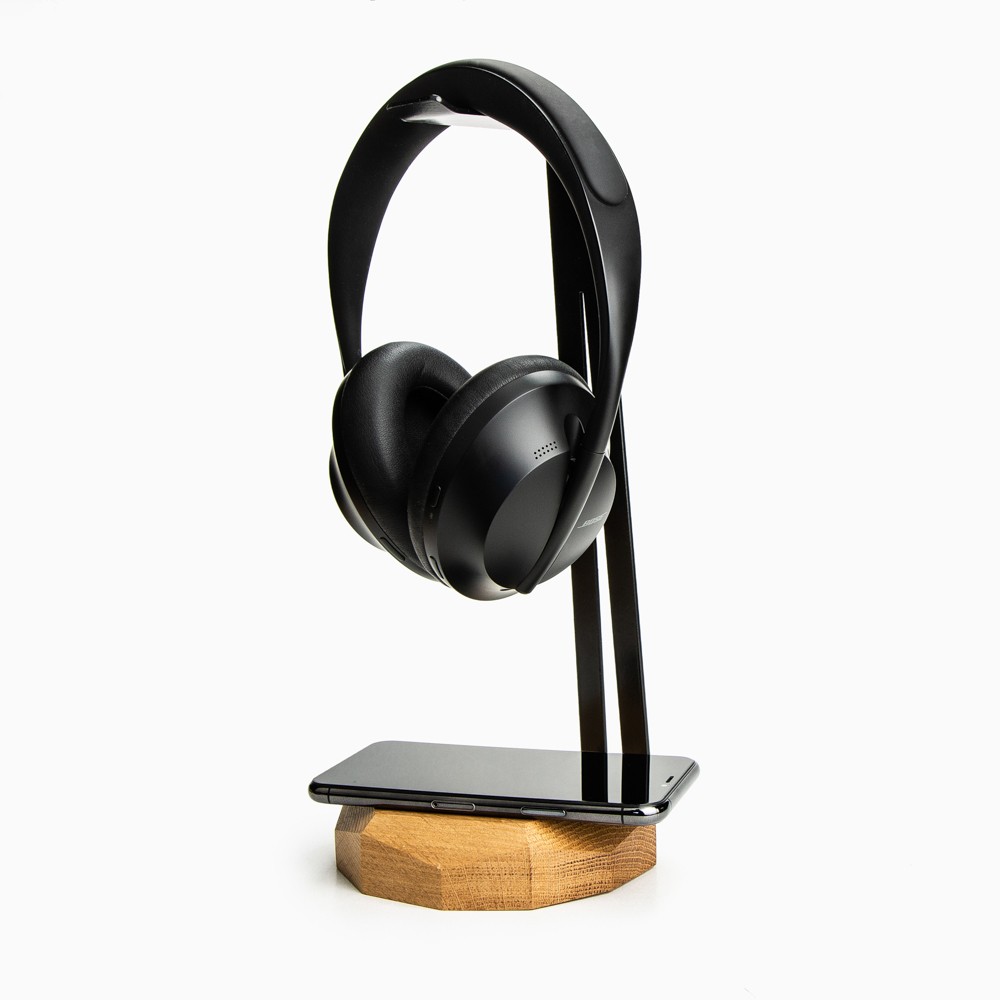 Wood Headphone Stand with QI Charger 15W - Black - Oak (10)