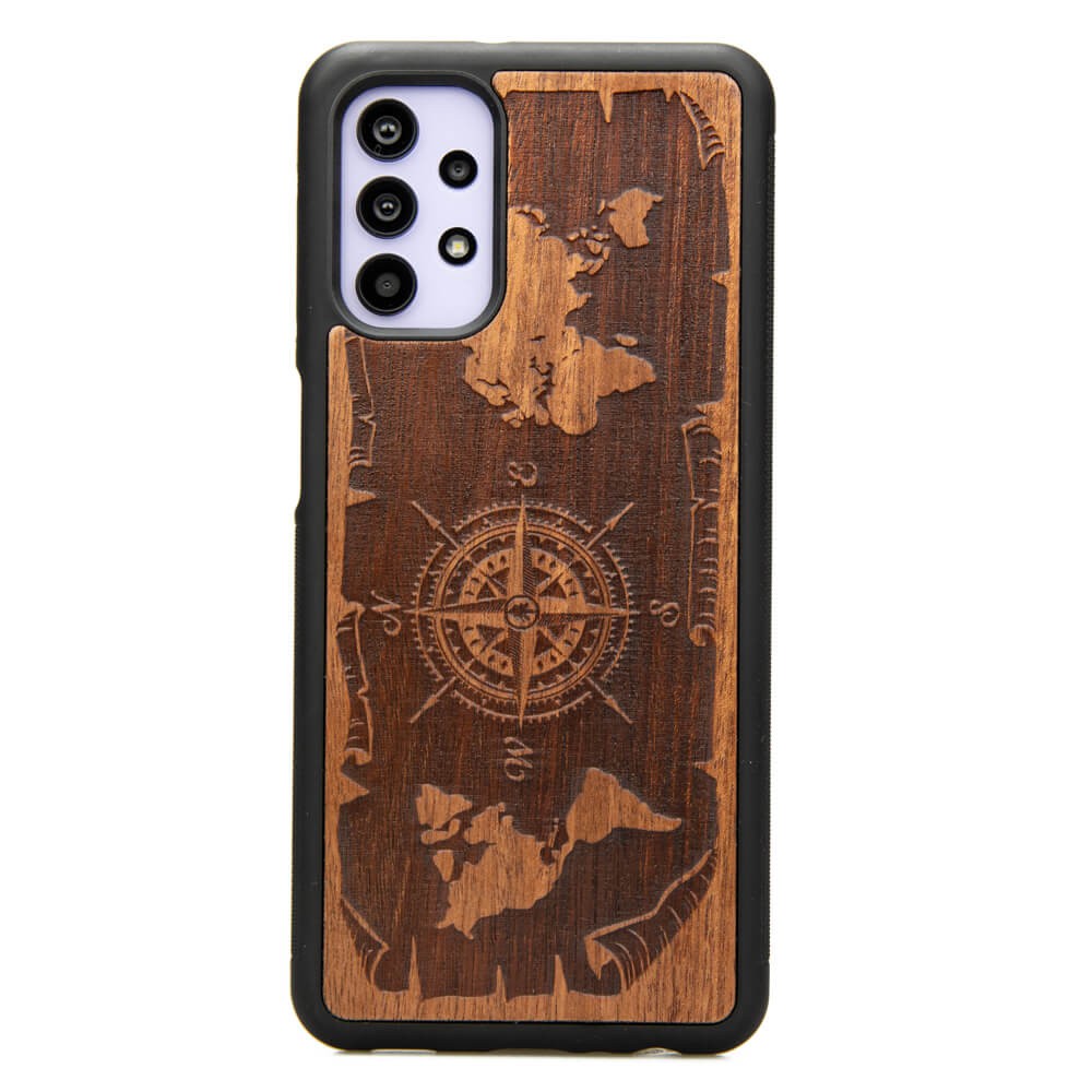 Drewniane Etui na Samsung Galaxy A32 5G RÓŻA WIATRÓW MERBAU (1)