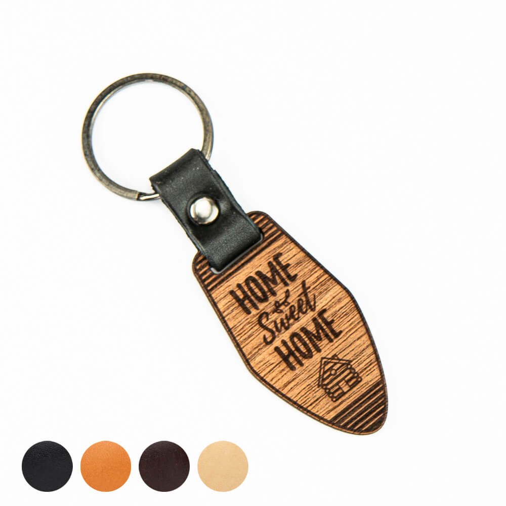 Wooden Keychain Leather Home Sweet Home Merbau (1)
