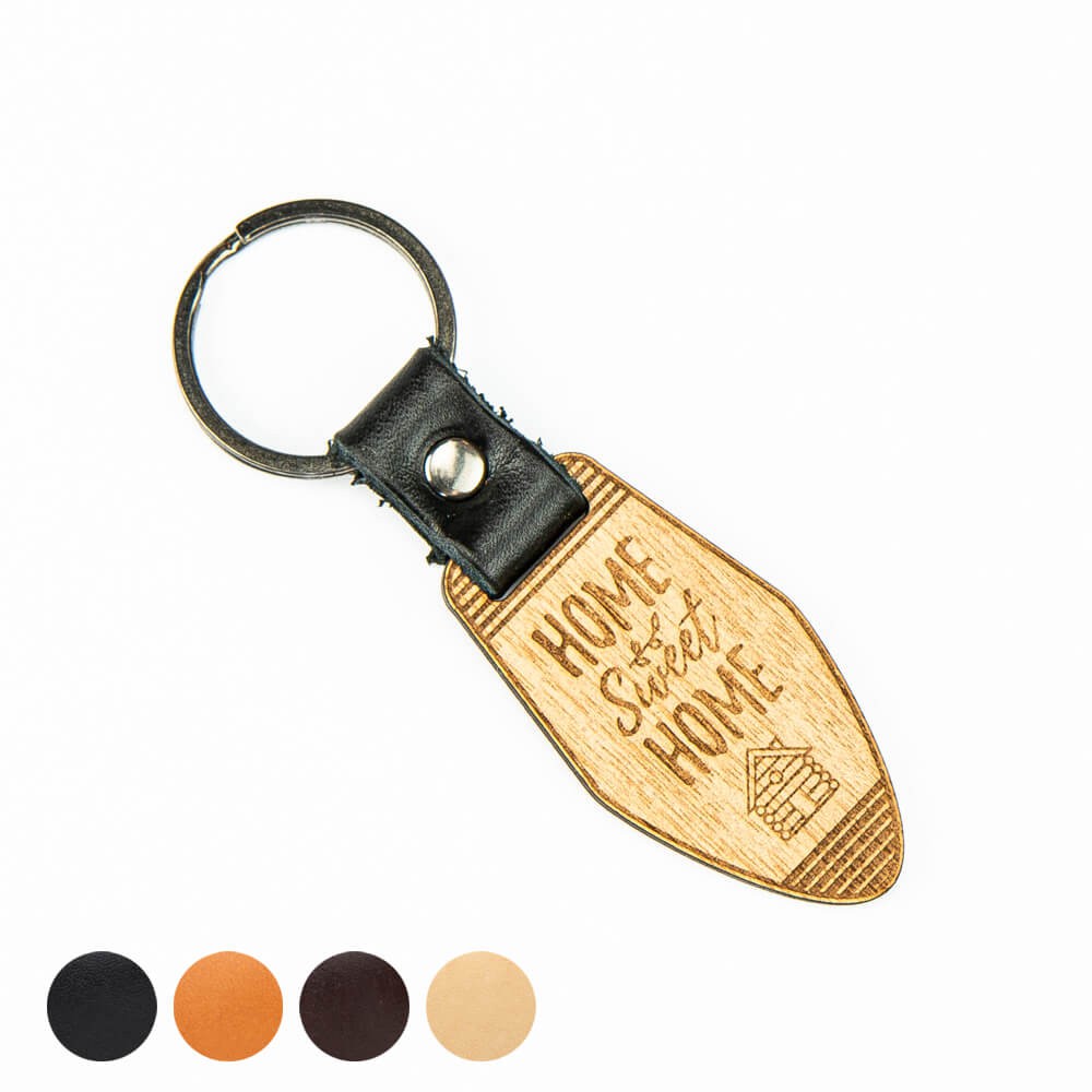Wooden Keychain Leather Home Sweet Home Anigre (1)
