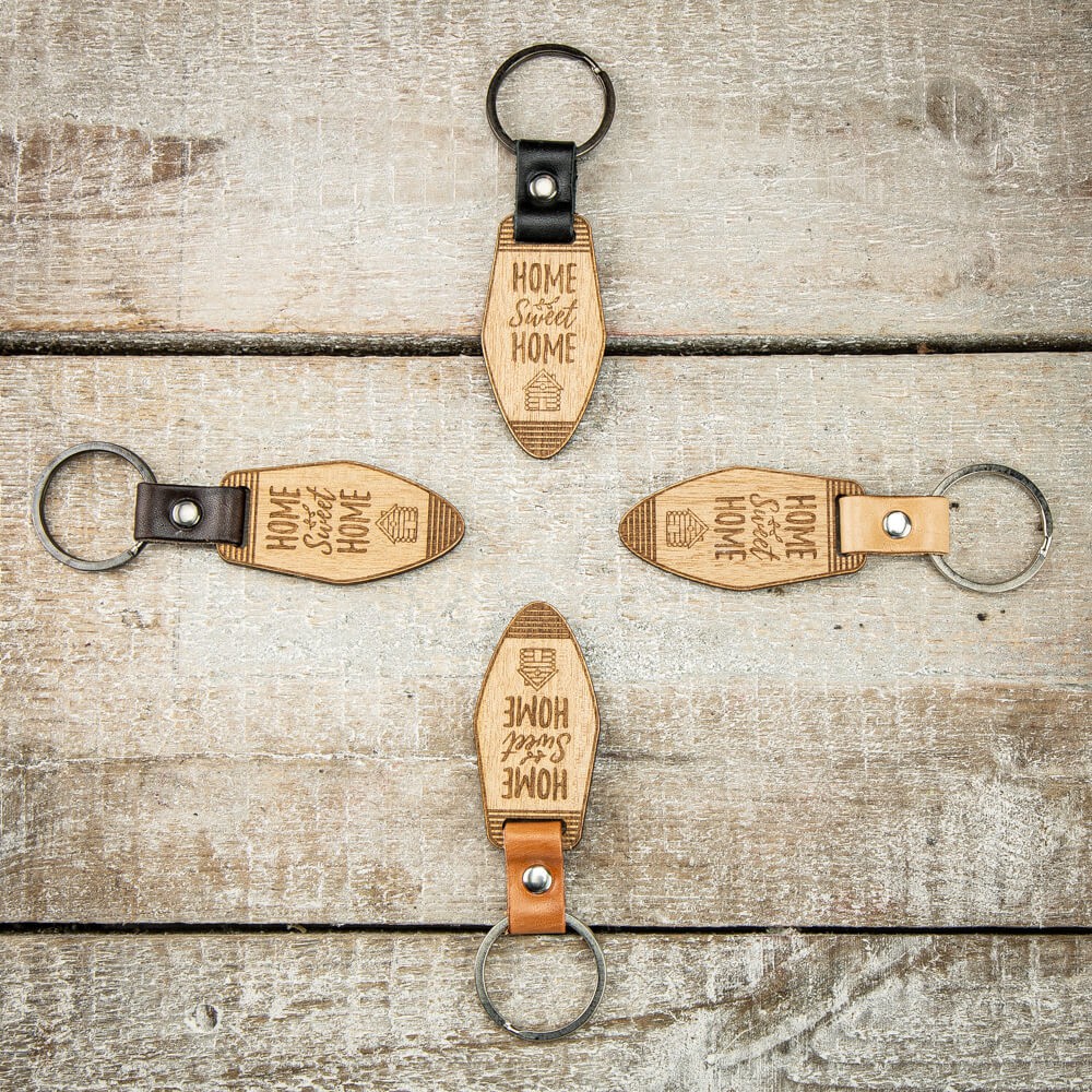 Wooden Keychain Leather Home Sweet Home Anigre (2)