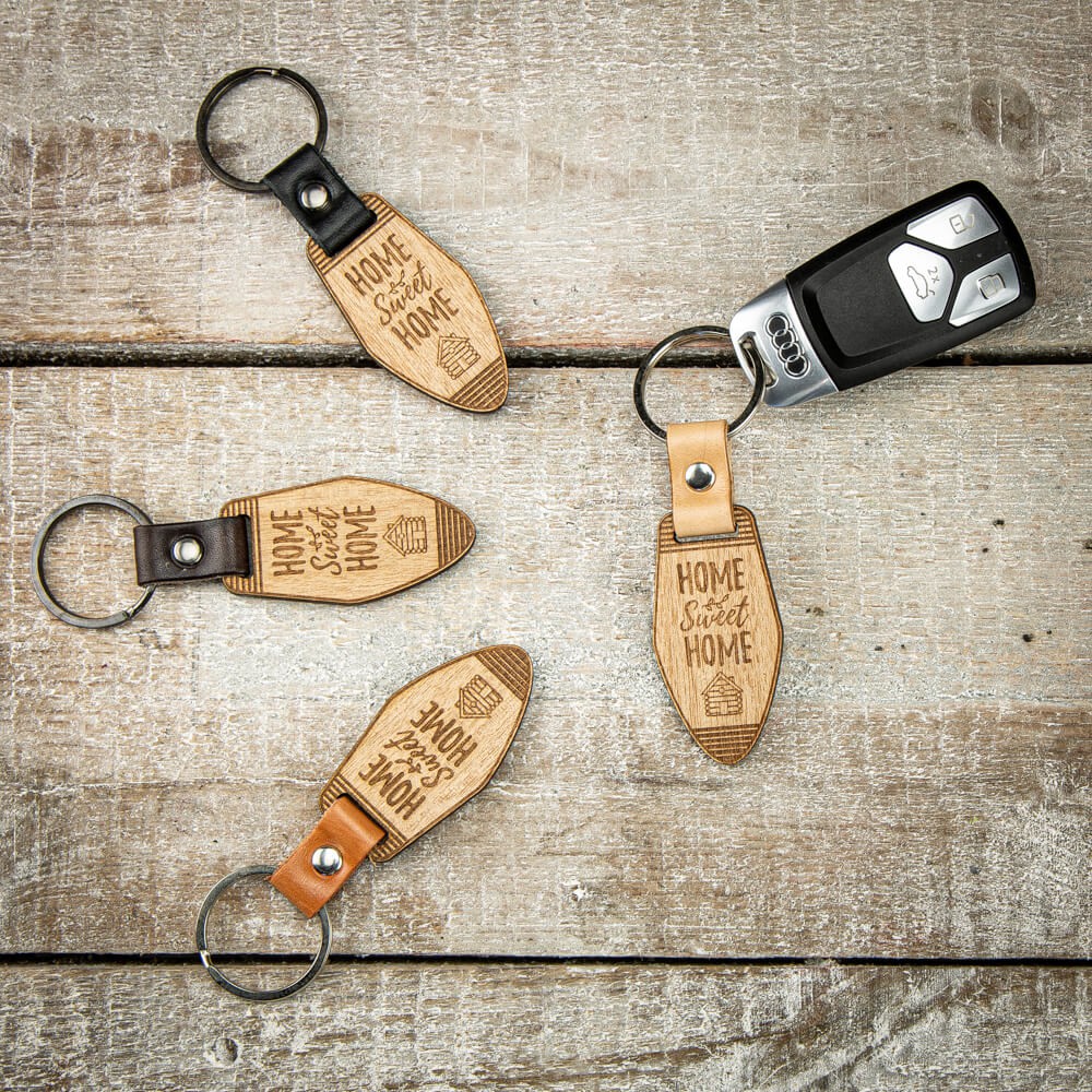 Wooden Keychain Leather Home Sweet Home Anigre (3)