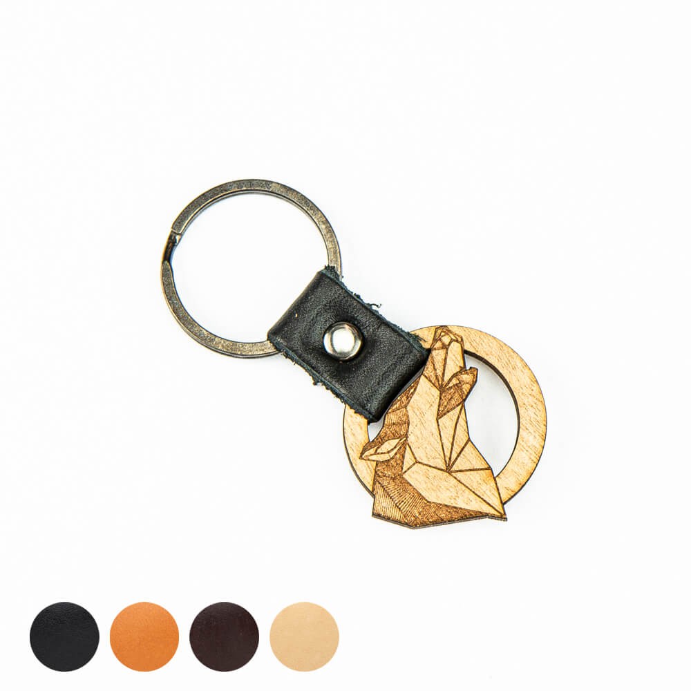 Drewniany Brelok Leather Wilk Geometryczny Aniegre (1)