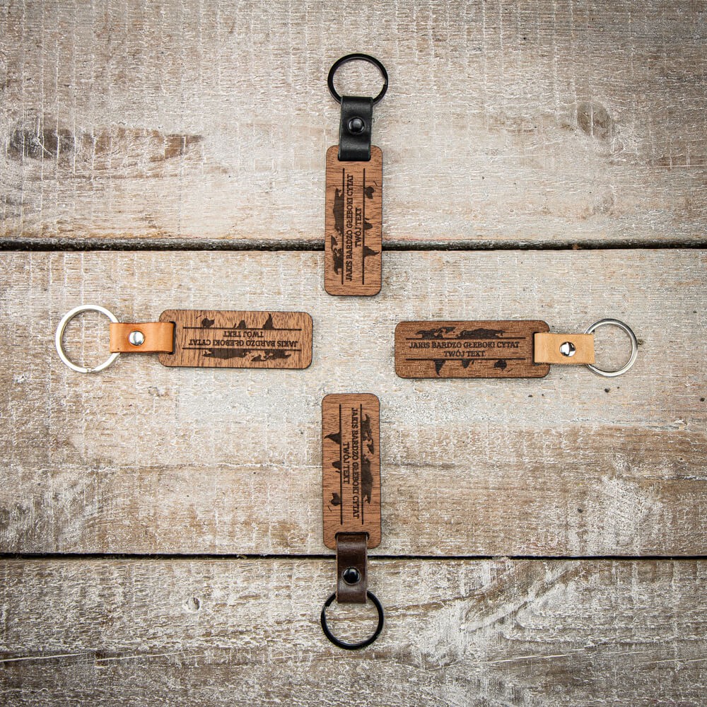 Drewniany Personalizowany Brelok Leather Mapa Plus Twój Tekst Merbau (2)