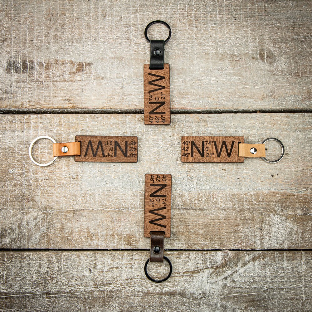 Drewniany Personalizowany Brelok Leather Koordynaty Merbau (2)