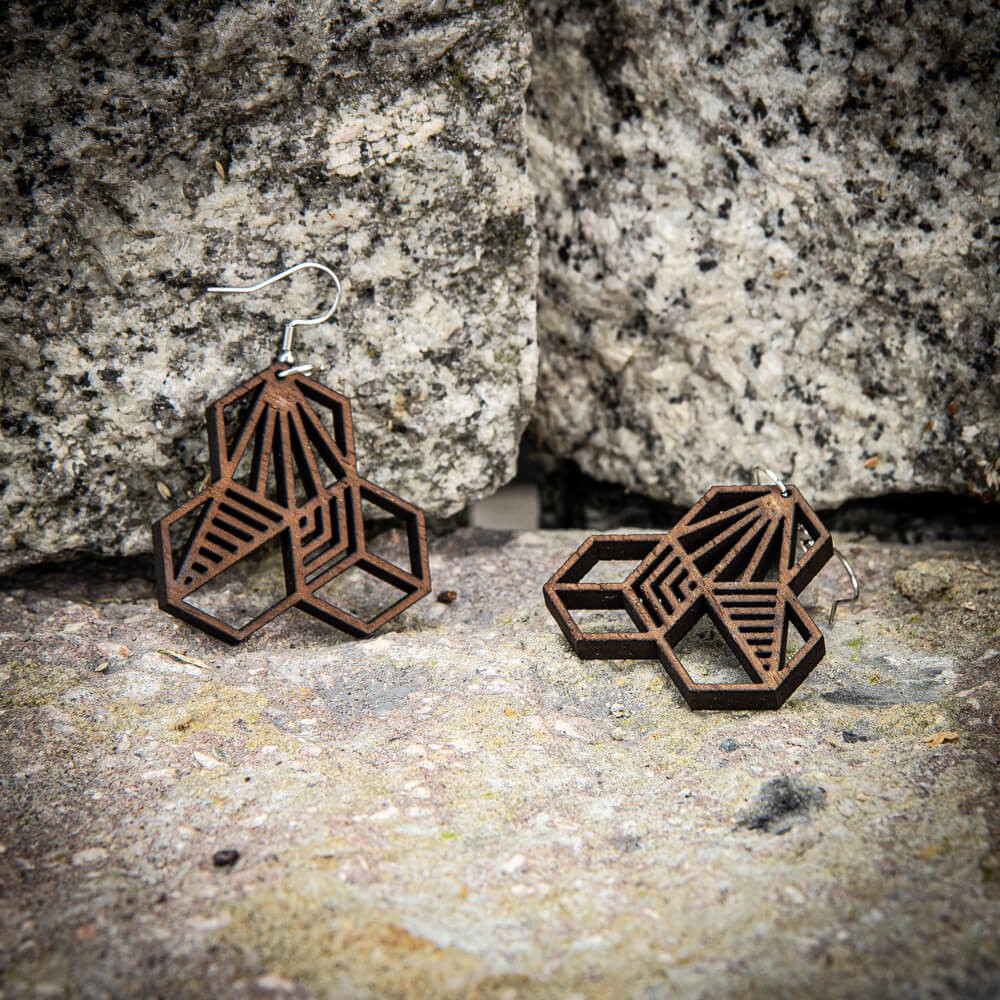 Wooden earrings HONEYCOMB Merbau (2)