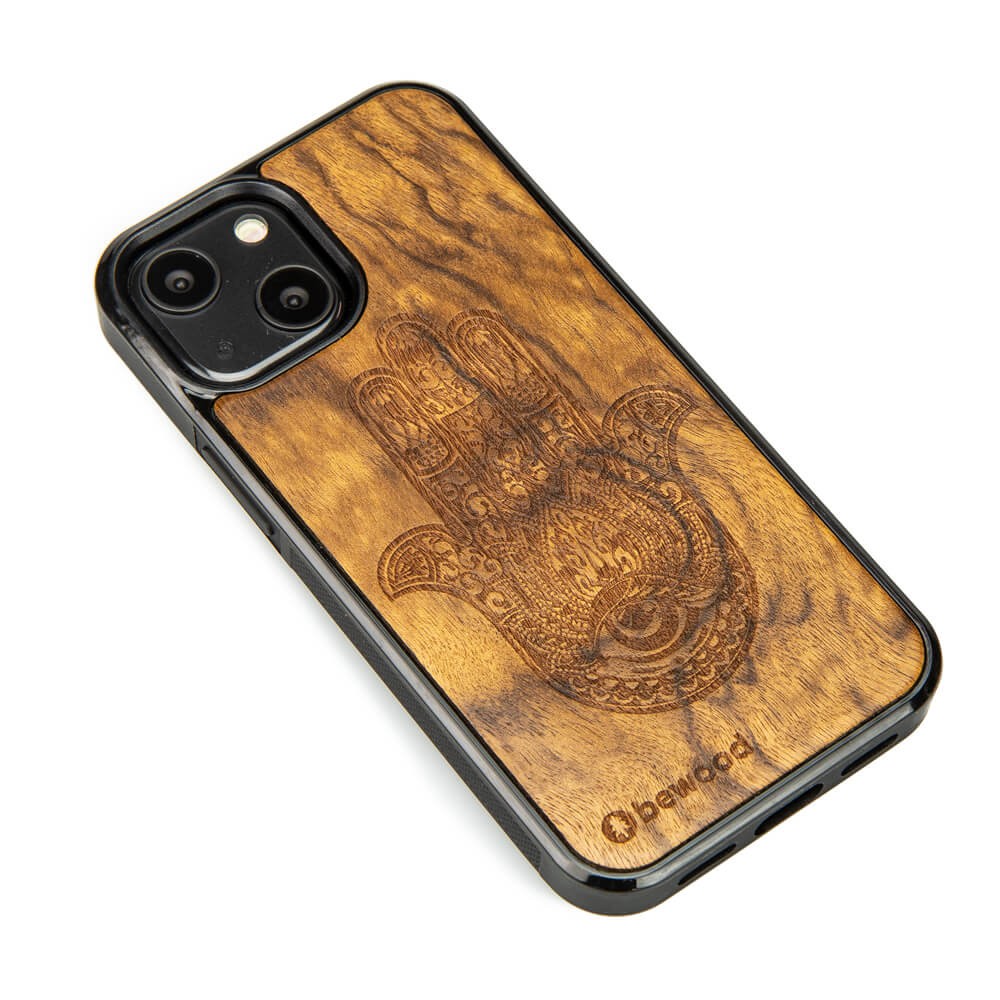 Drewniane Etui na iPhone 13 Mini HAMSA IMBUIA (2)