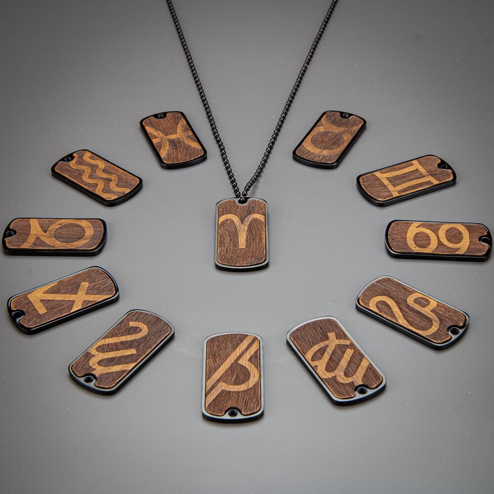 Dog tag Bewood Zodiac Signs Imbuia Black (5)