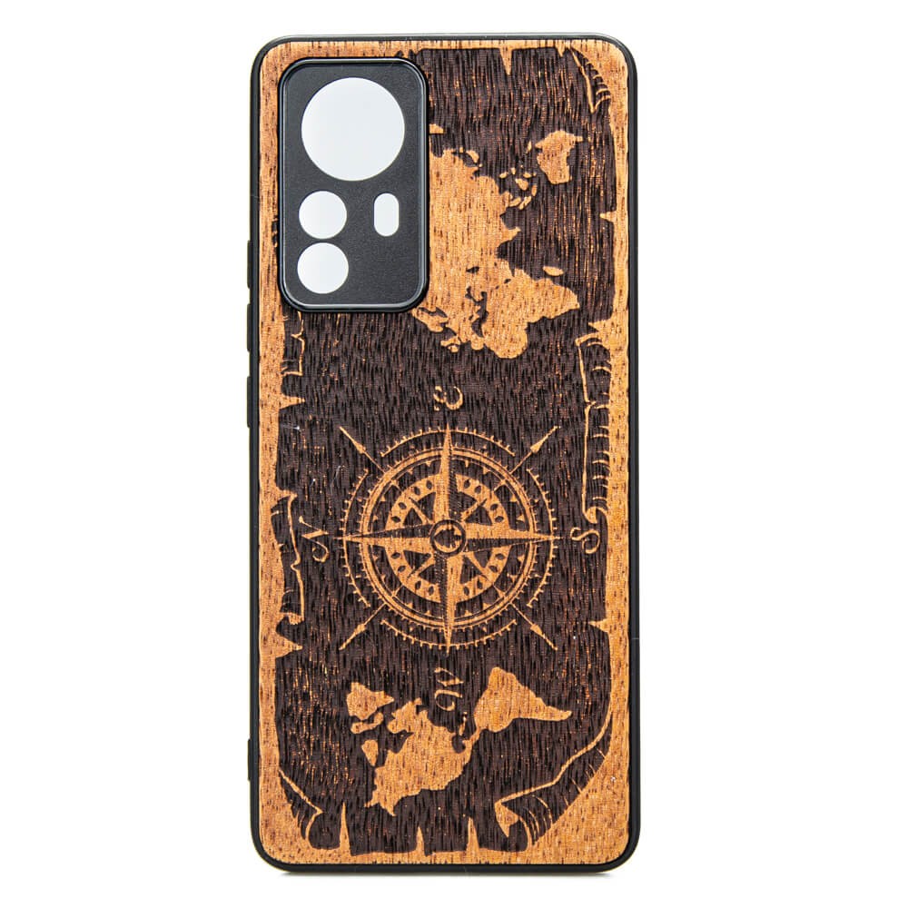 Drewniane Etui Xiaomi 12 Pro RÓŻA WIATRÓW MERBAU (1)