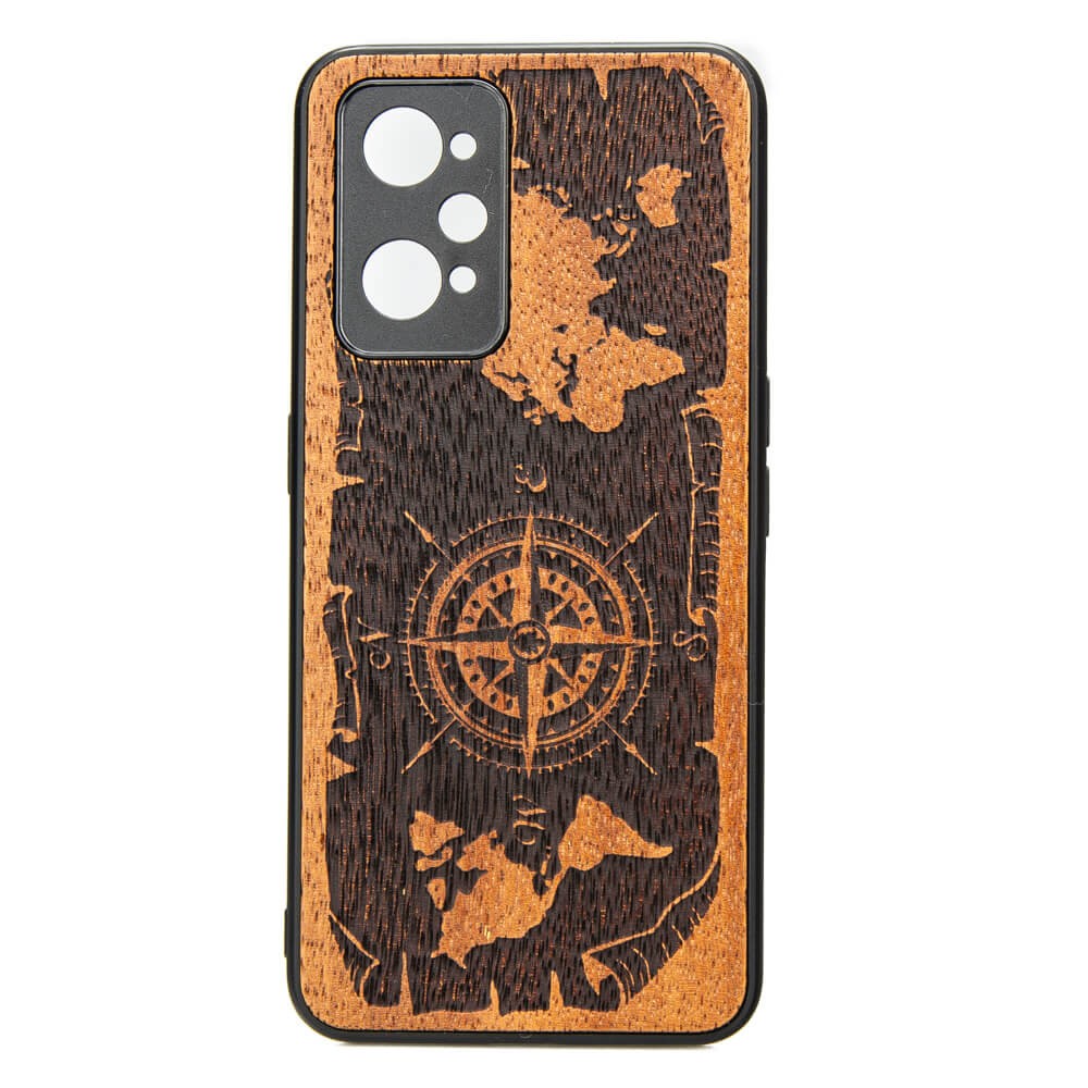 Drewniane Etui Realme GT 2 / GT Neo 2 / GT Neo 3T RÓŻA WIATRÓW MERBAU (1)