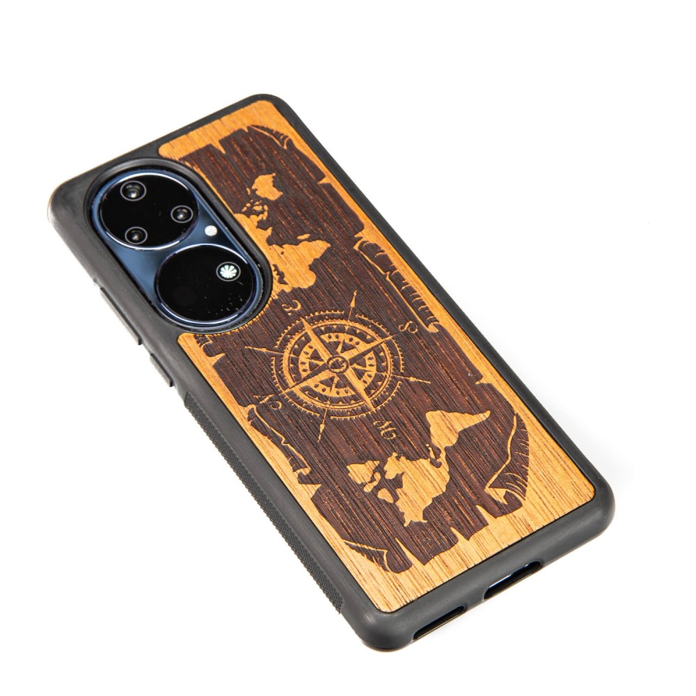 Drewniane Etui Bewood Huawei P50 Pro RÓŻA WIATRÓW MERBAU (3)