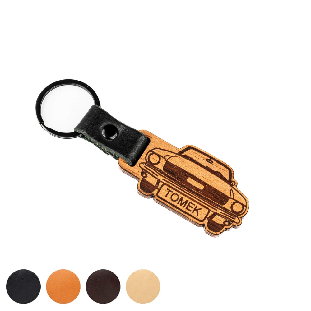 Drewniany Personalizowany Brelok Leather - Auto (1)