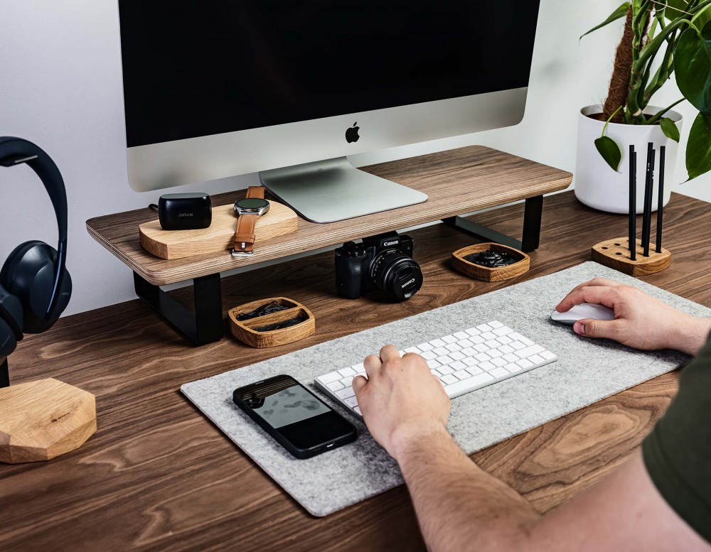 Monitor Stand Desk Shelf Bewood - Black - Walnut - Short (5)