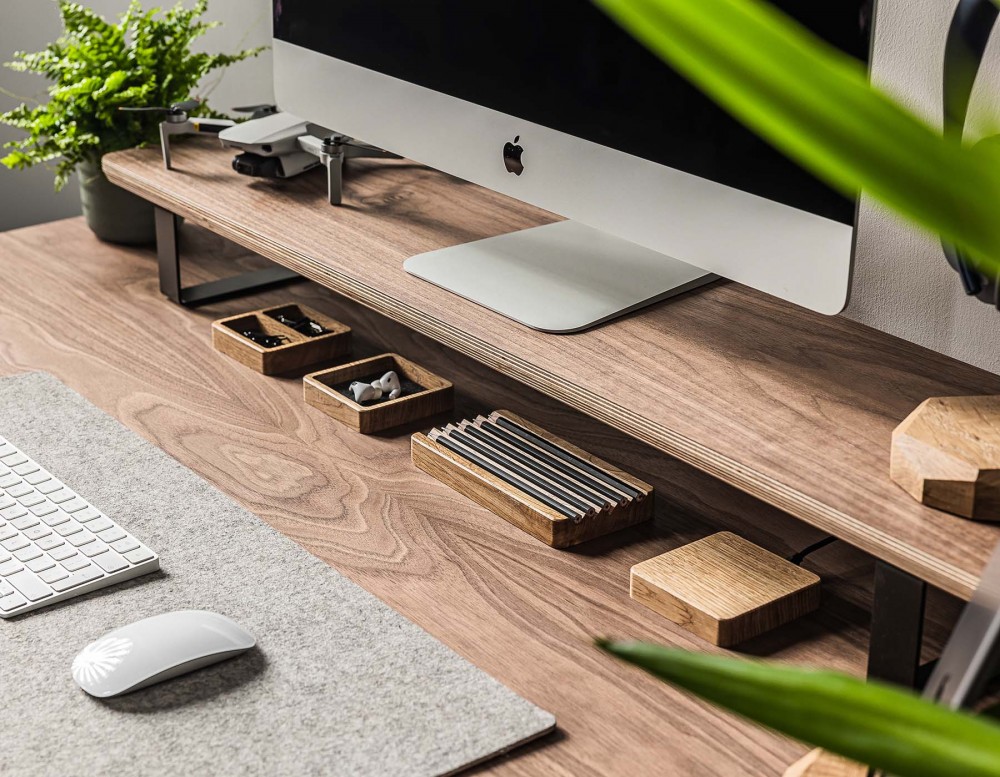 Monitor Stand Desk Shelf Bewood - Black - Walnut - Long (5)