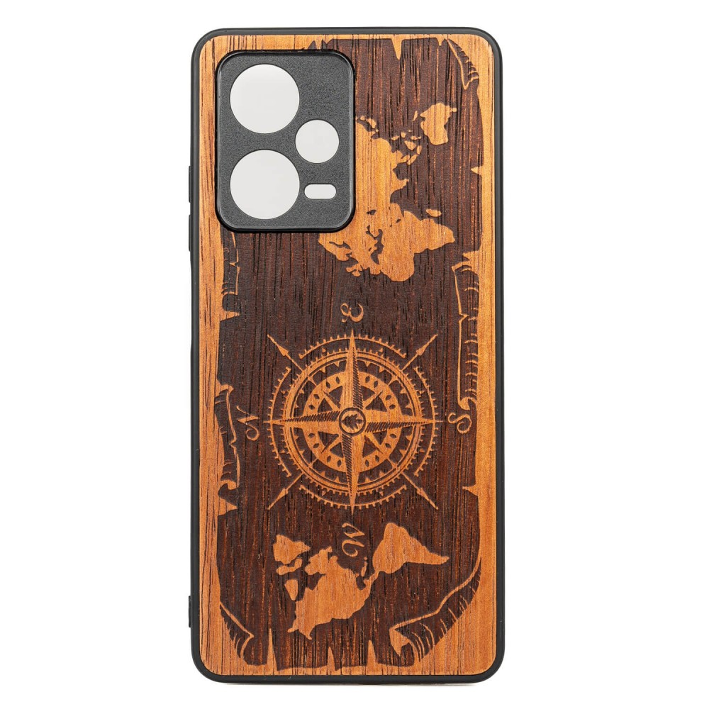 Drewniane Etui Bewood Redmi Note 12 Pro 5G RÓŻA WIATRÓW MERBAU (1)