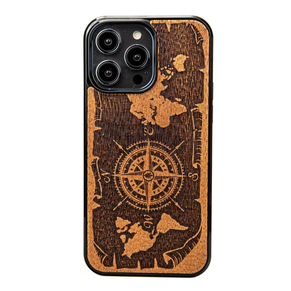 Drewniane Etui Bewood do iPhone 15 Pro Max RÓŻA WIATRÓW MERBAU (1)