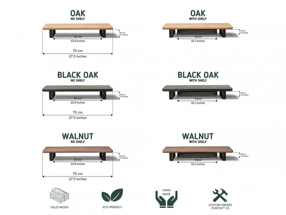 Monitor Stand Desk Shelf Bewood - Black - Walnut - Short (7)