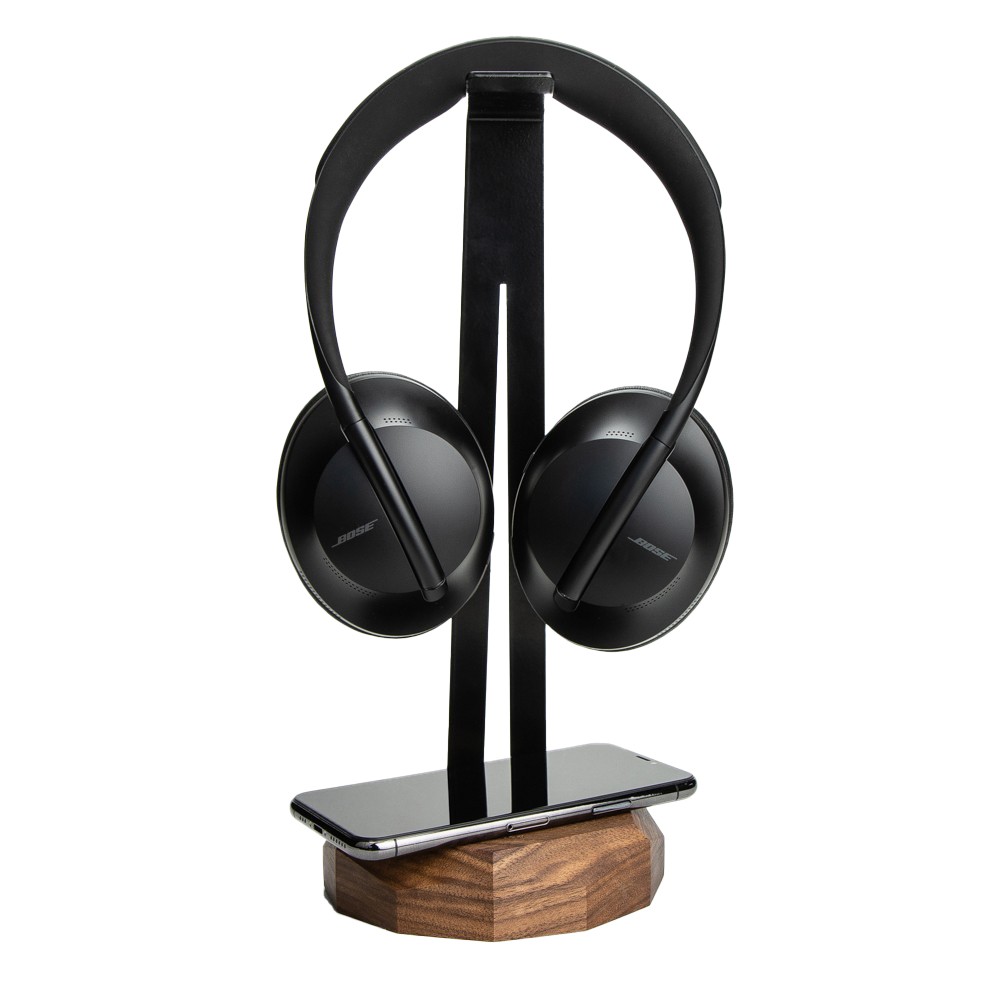 Stojak na słuchawki Bewood z Ładowarką QI 15W - Black - Orzech (1)