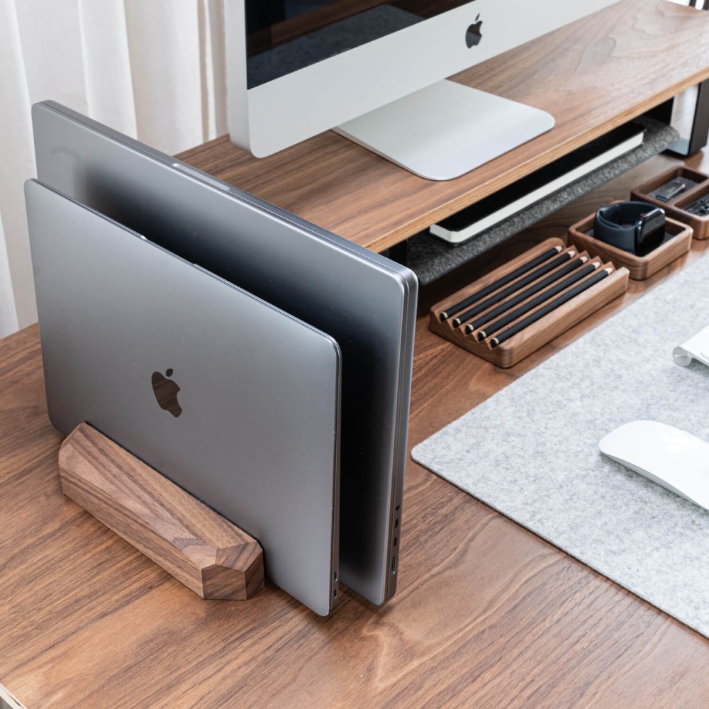 Stojak na laptop Bewood - Geometryczny - Podwójny - Orzech (4)
