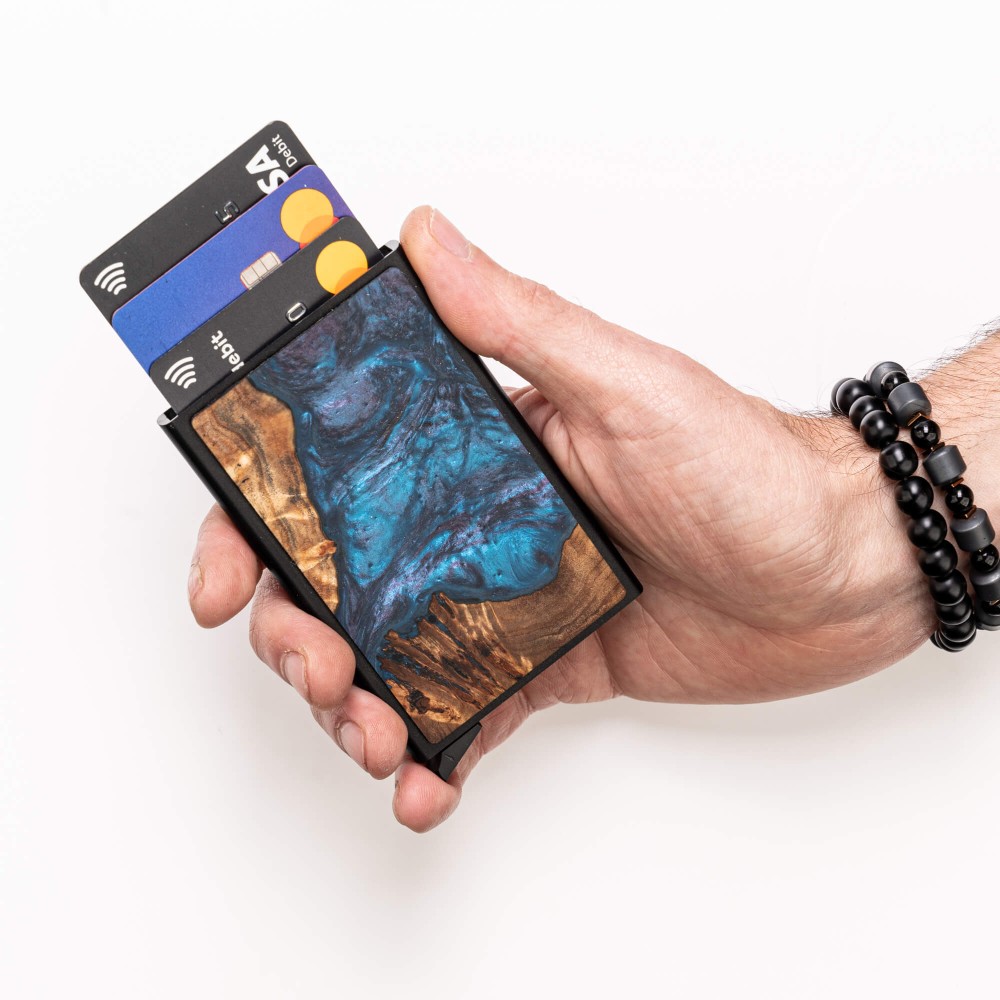 Bewood Unique Black Credit Card Case - Planets - Neptune (3)