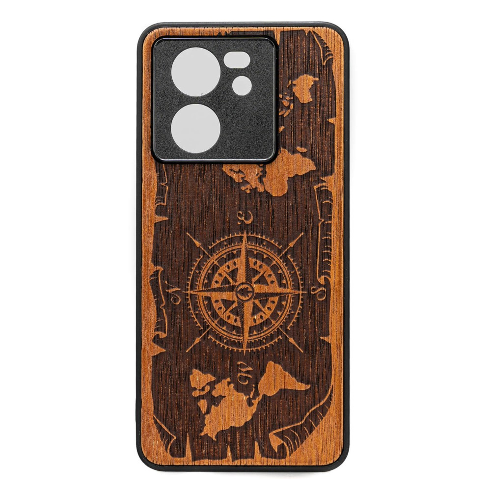 Drewniane Etui Bewood na Xiaomi 13T / 13T Pro RÓŻA WIATRÓW MERBAU (1)