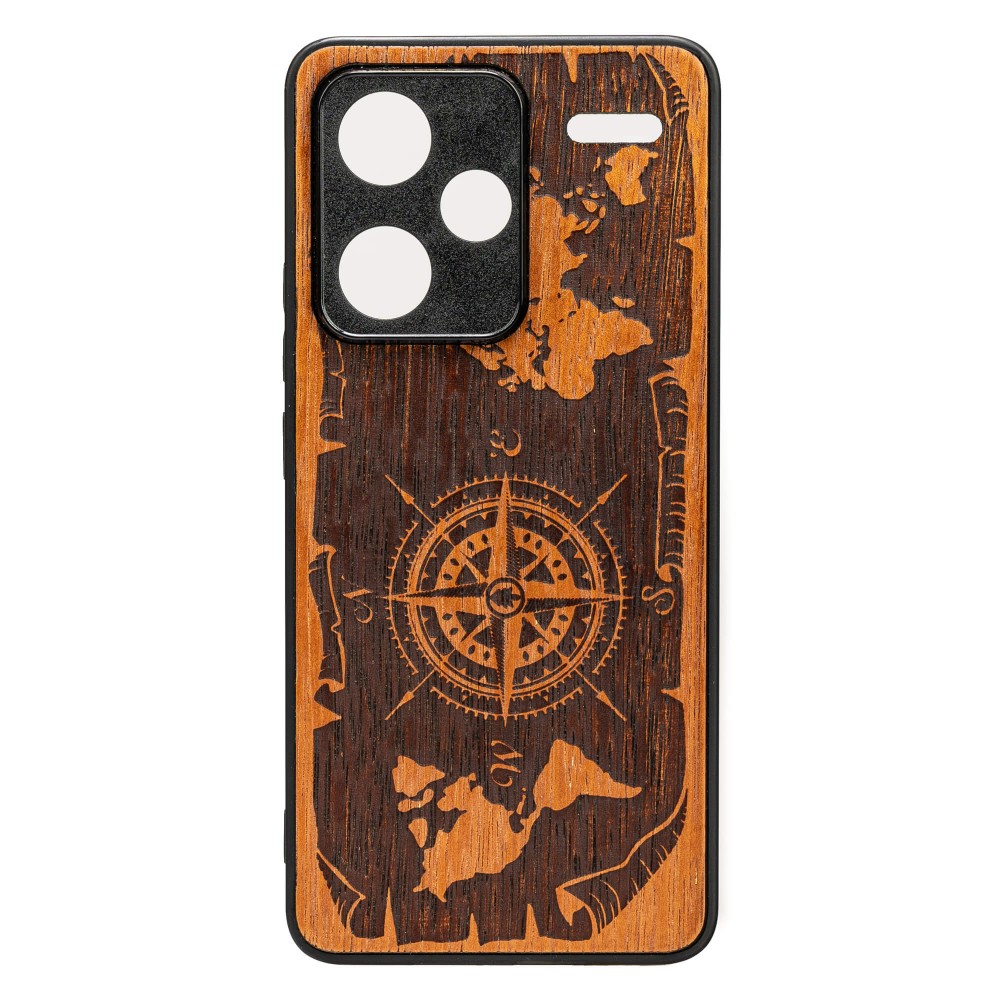 Drewniane Etui Bewood do Xiaomi Redmi Note 13 Pro Plus 5G RÓŻA WIATRÓW MERBAU (1)
