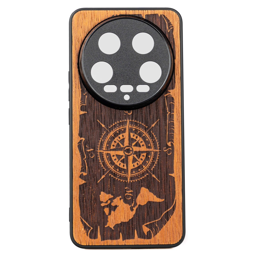 Drewniane Etui Bewood do Xiaomi 14 Ultra RÓŻA WIATRÓW MERBAU (1)
