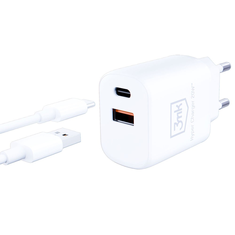 Ładowarka sieciowa 3mk Hyper Charger USB-A, USB-C QC 3.0, PD 20W, biała (5)