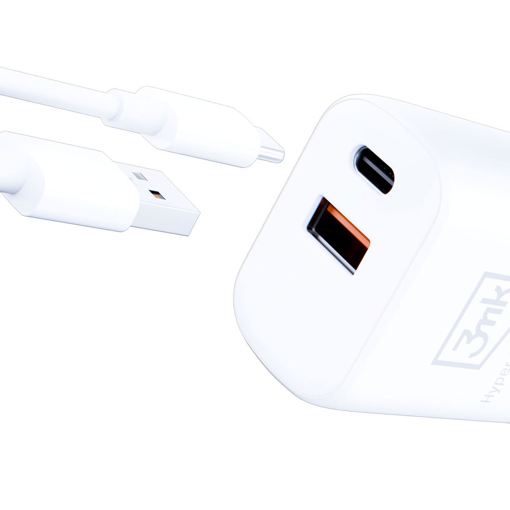 Ładowarka sieciowa 3mk Hyper Charger USB-A, USB-C QC 3.0, PD 20W, biała (7)