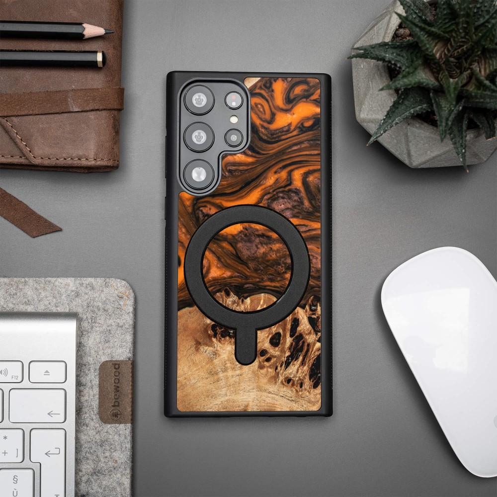 Etui Bewood Unique na Samsung Galaxy S23 Ultra - Orange z MagSafe (3)