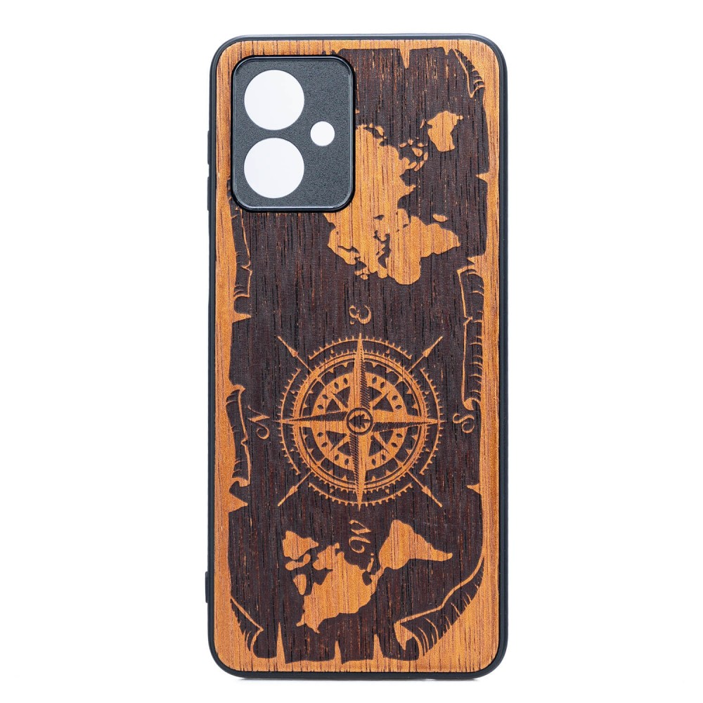 Drewniane Etui Bewood do Motorola G54 5G RÓŻA WIATRÓW MERBAU (1)