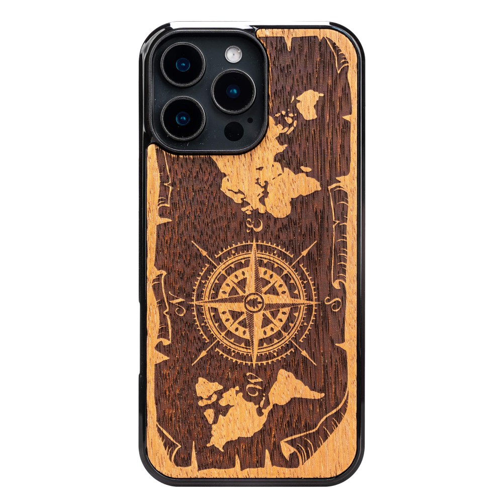 Drewniane Etui Bewood do iPhone 16 Pro RÓŻA WIATRÓW MERBAU (1)