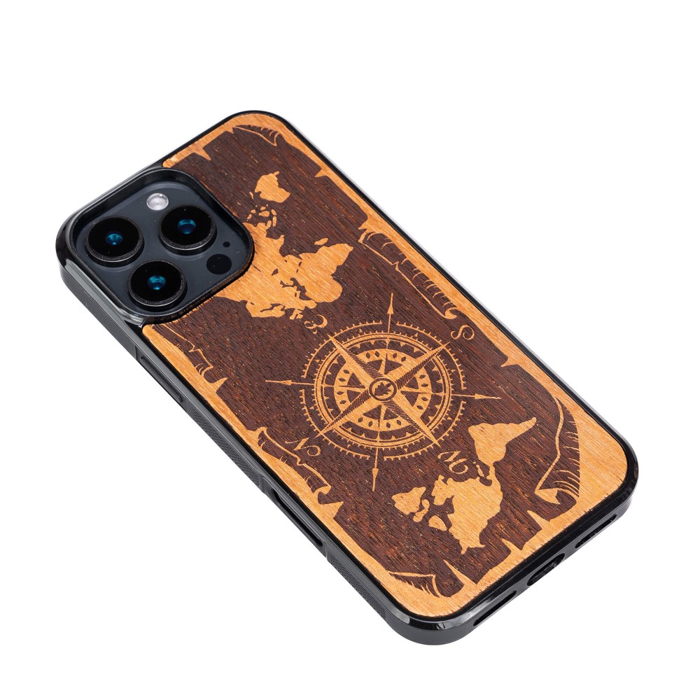 Drewniane Etui Bewood do iPhone 16 Pro RÓŻA WIATRÓW MERBAU (3)