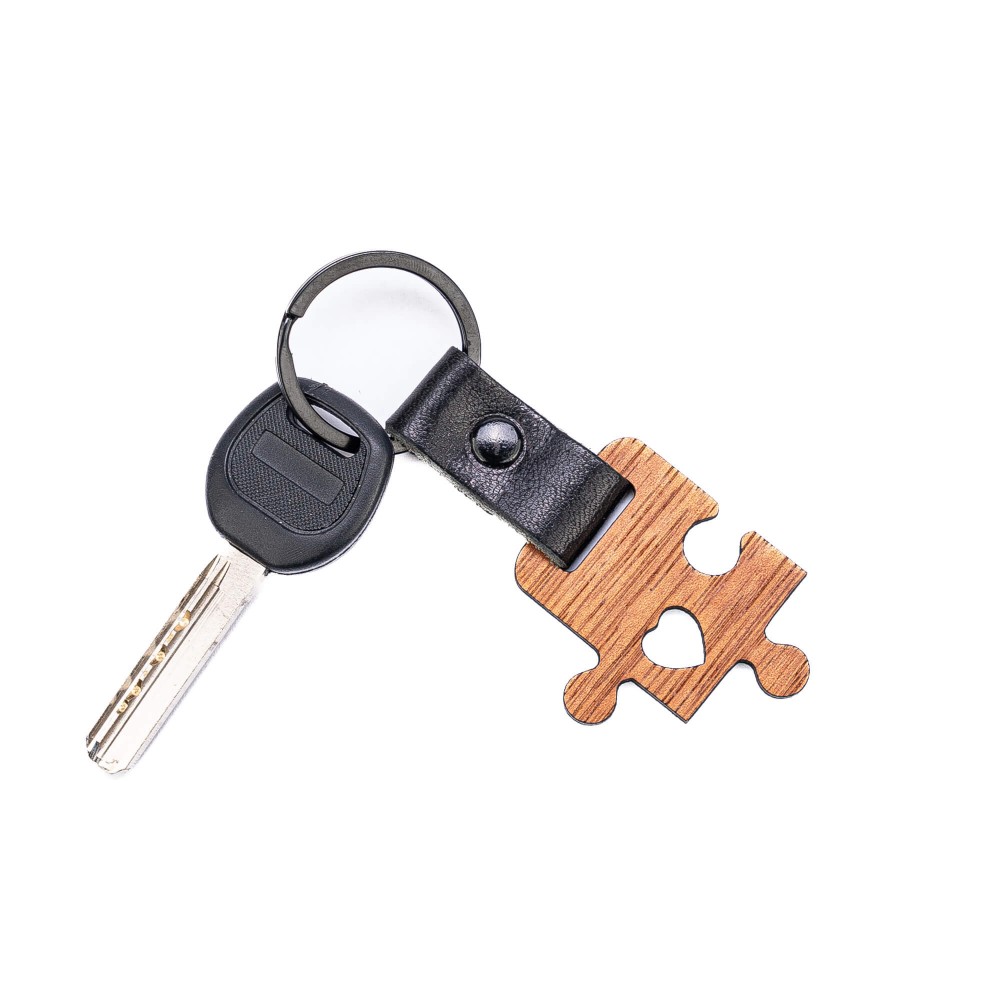 Drewniany Brelok Leather Puzzel Merbau - Czarny (2)