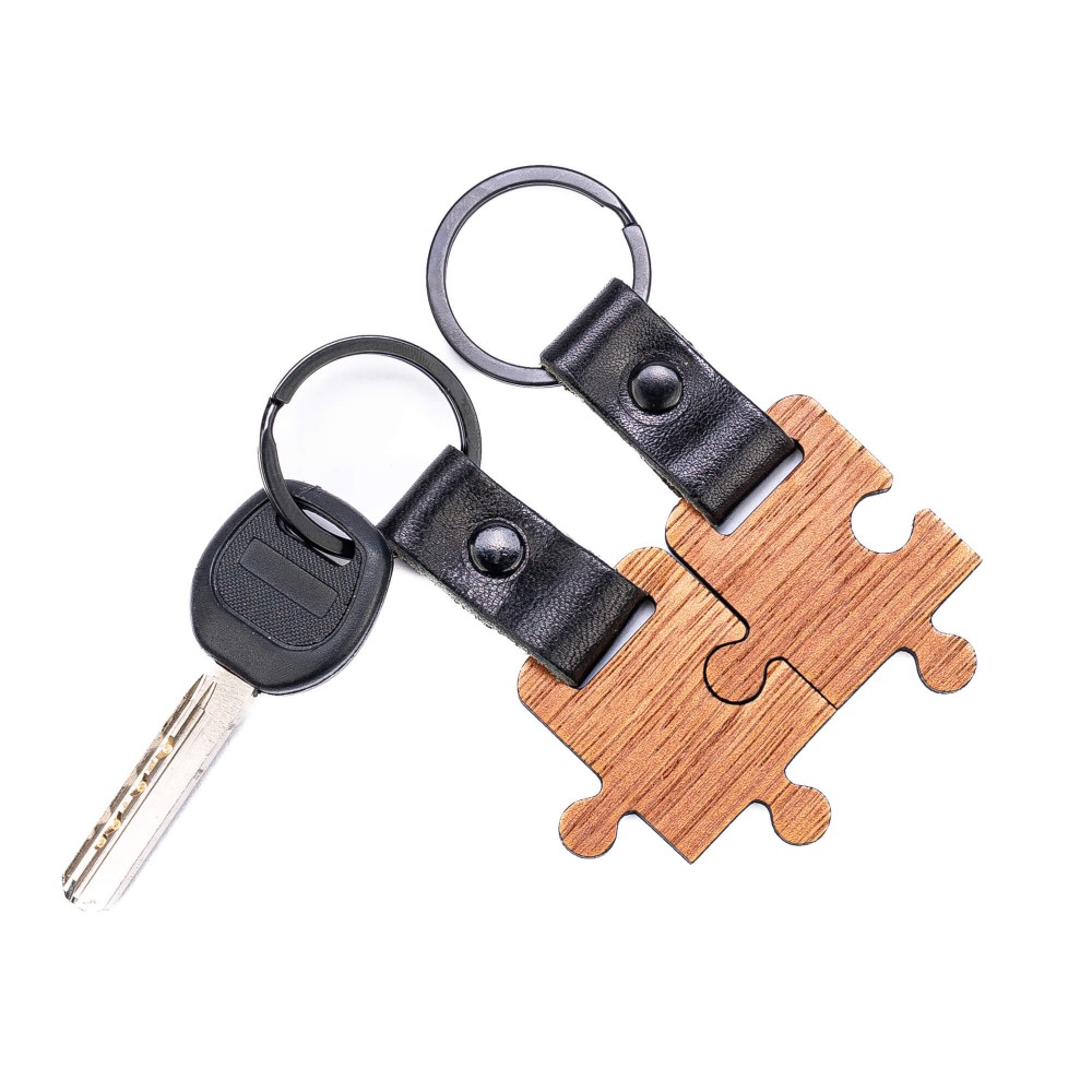 Drewniane Breloki Leather Puzzel Duet - 2szt. Merbau - Czarny (2)