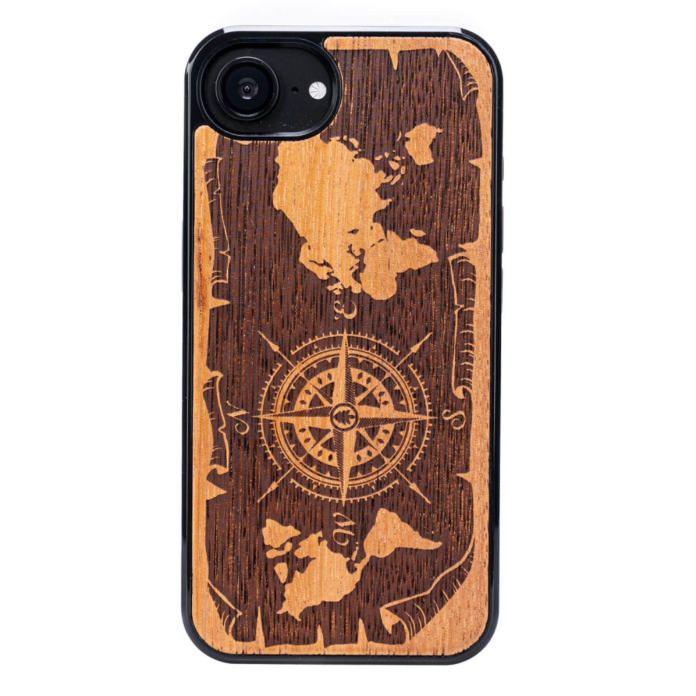 Drewniane Etui Bewood do iPhone 17e / 16e RÓŻA WIATRÓW MERBAU (1)