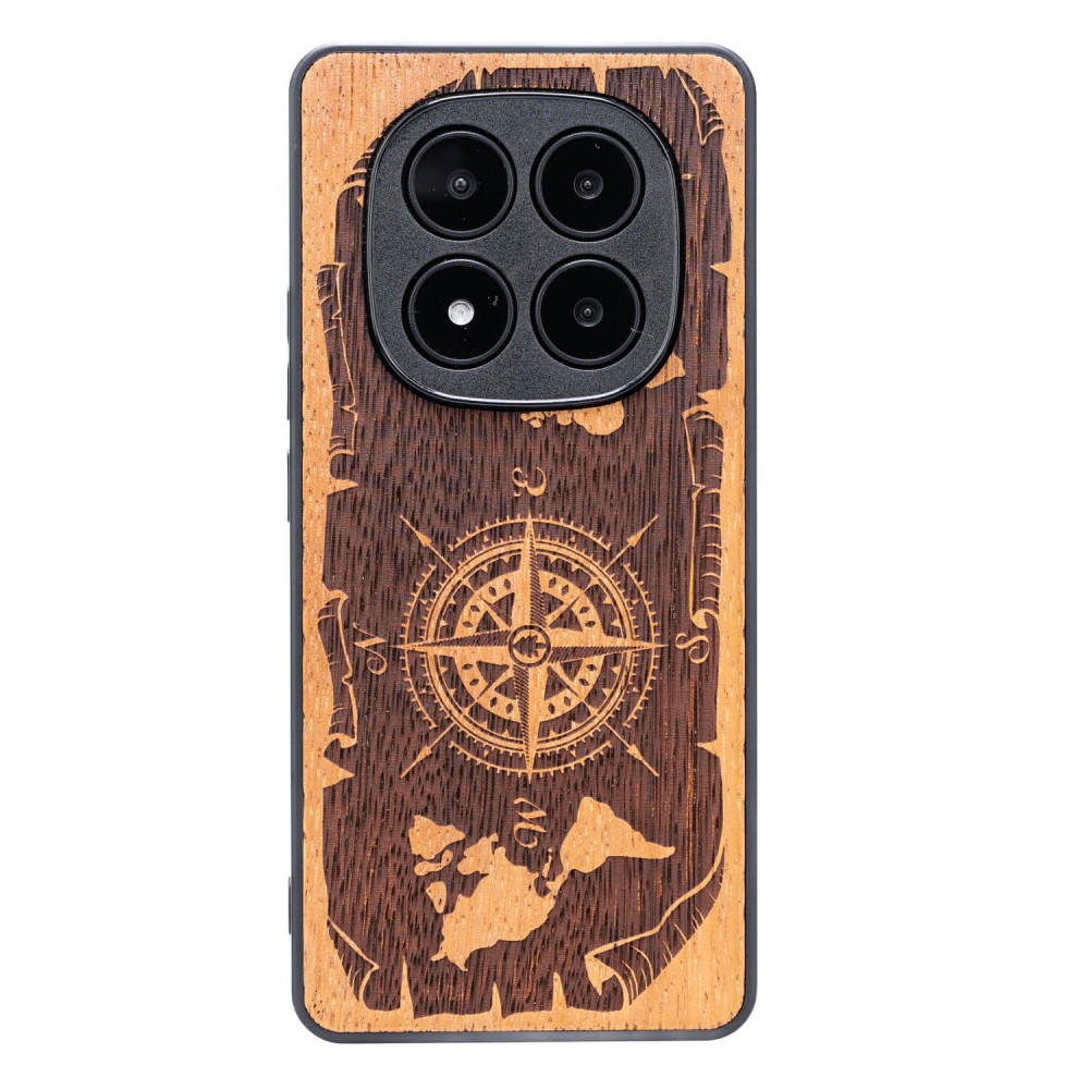 Drewniane Etui Bewood do Xiaomi Redmi Note 14 Pro 5G RÓŻA WIATRÓW MERBAU (1)