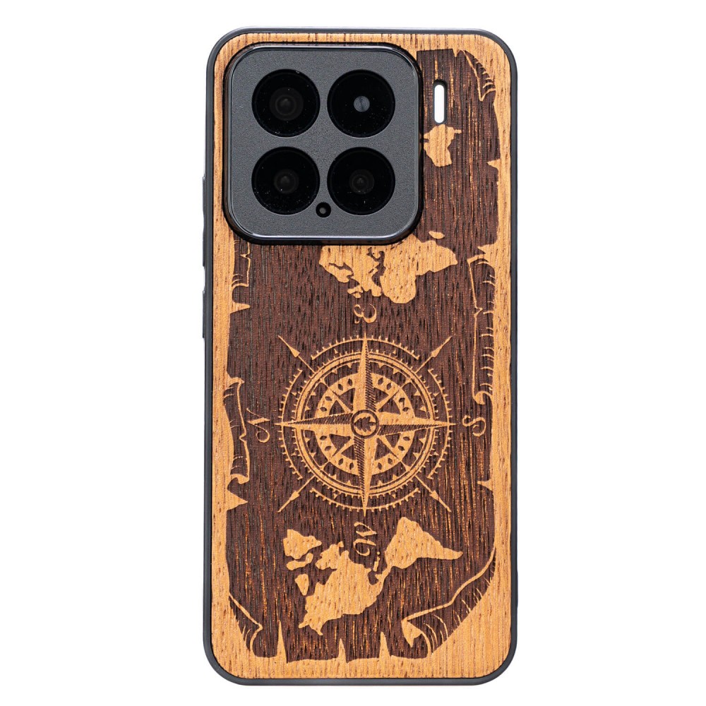 Drewniane Etui Bewood do Xiaomi 15 RÓŻA WIATRÓW MERBAU (1)