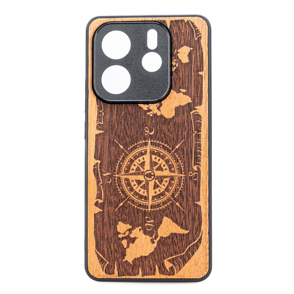 Drewniane Etui Bewood do Xiaomi Redmi Note 14 5G RÓŻA WIATRÓW MERBAU (1)