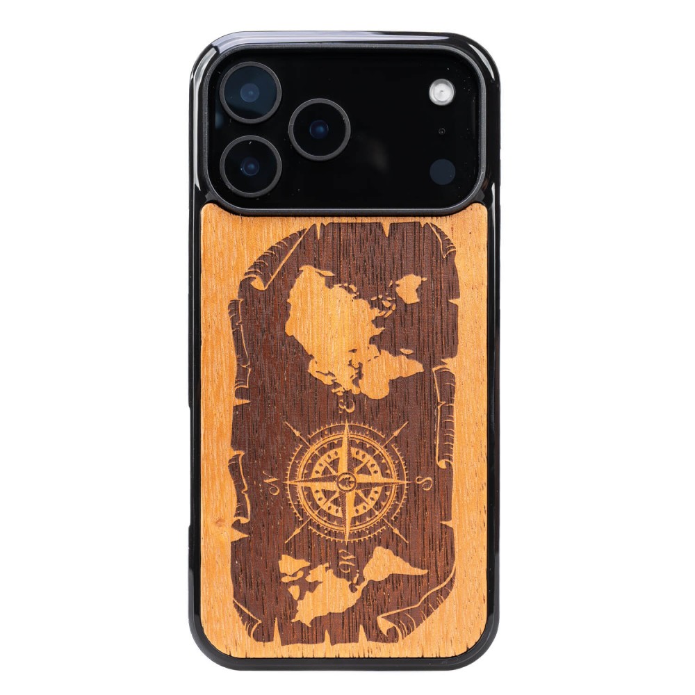 Drewniane Etui Bewood do iPhone 17 Pro Max RÓŻA WIATRÓW MERBAU (1)